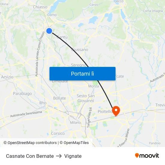 Casnate Con Bernate to Vignate map