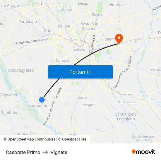 Casorate Primo to Vignate map