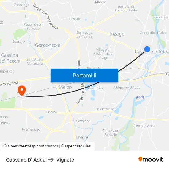Cassano D' Adda to Vignate map