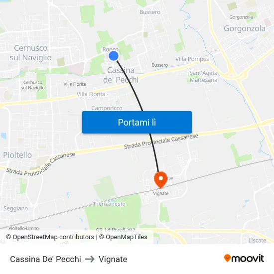 Cassina De' Pecchi to Vignate map