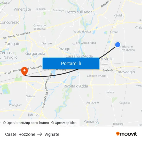 Castel Rozzone to Vignate map