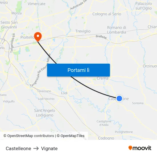 Castelleone to Vignate map