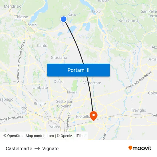 Castelmarte to Vignate map