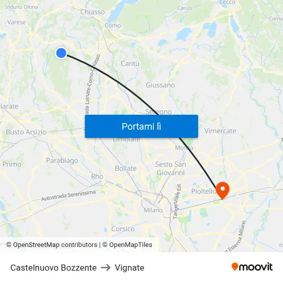 Castelnuovo Bozzente to Vignate map