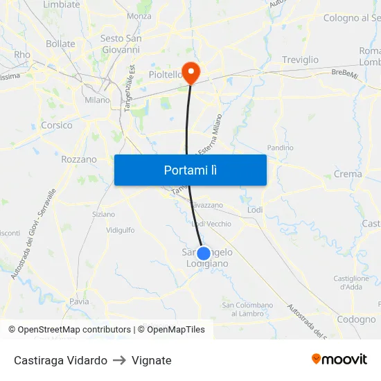 Castiraga Vidardo to Vignate map