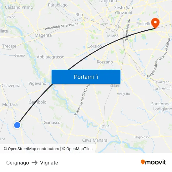 Cergnago to Vignate map