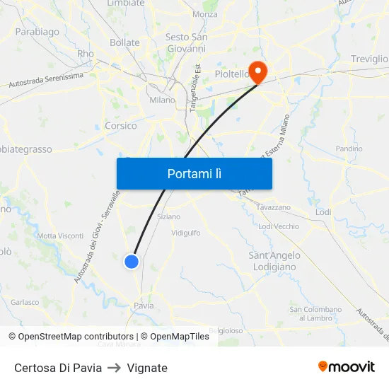 Certosa Di Pavia to Vignate map