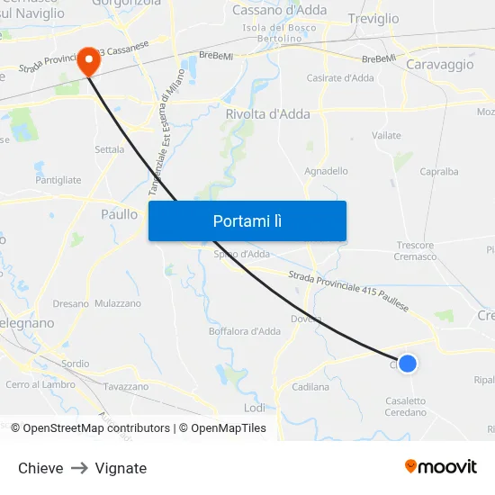 Chieve to Vignate map