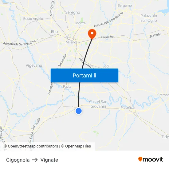 Cigognola to Vignate map