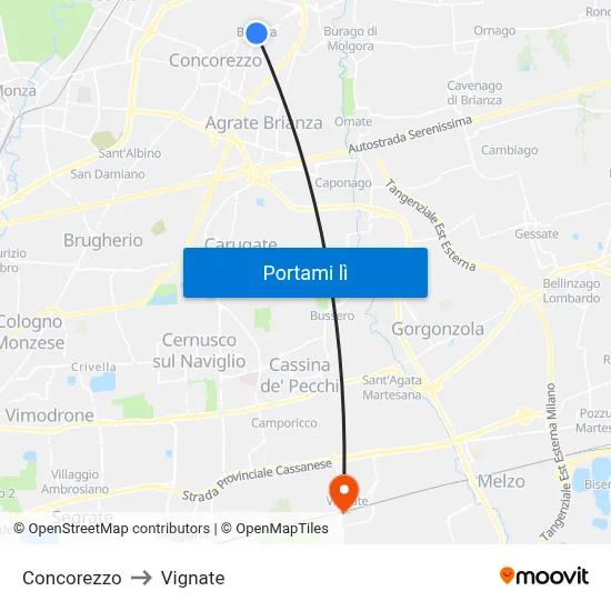 Concorezzo to Vignate map