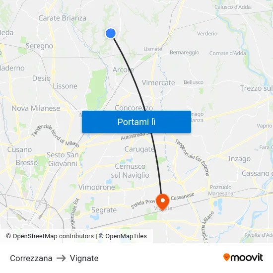 Correzzana to Vignate map