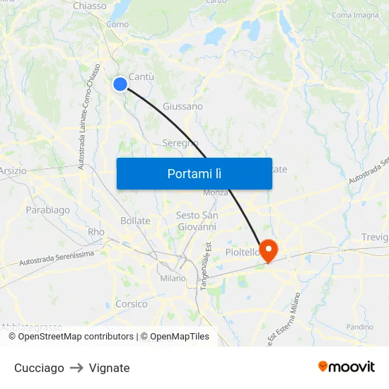 Cucciago to Vignate map