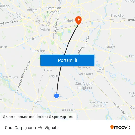 Cura Carpignano to Vignate map