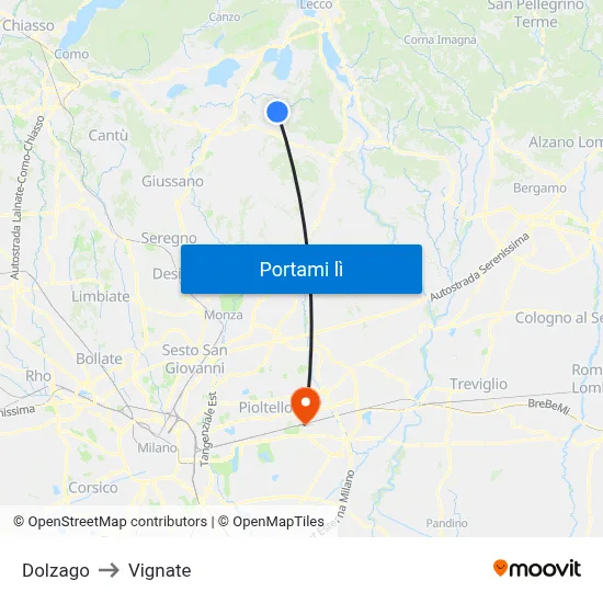 Dolzago to Vignate map