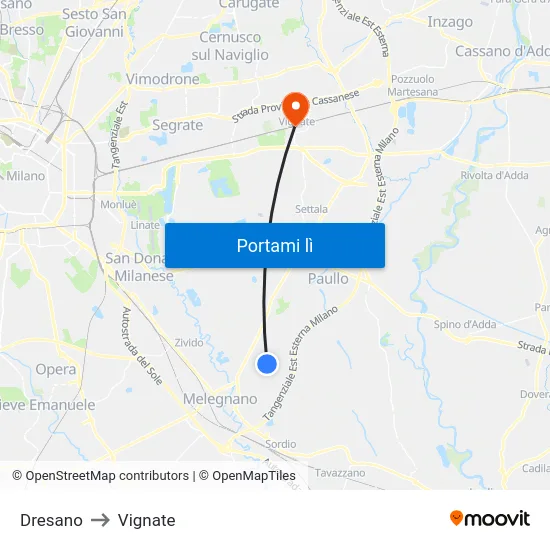Dresano to Vignate map
