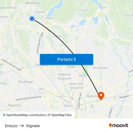 Drezzo to Vignate map