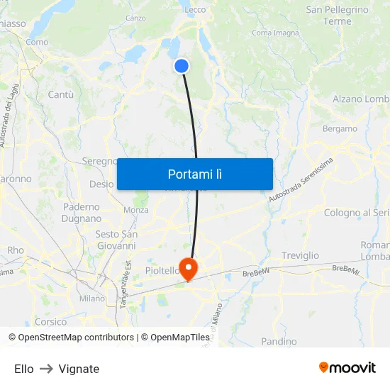 Ello to Vignate map