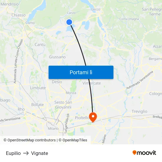 Eupilio to Vignate map