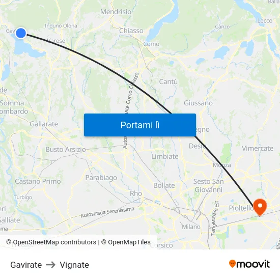 Gavirate to Vignate map