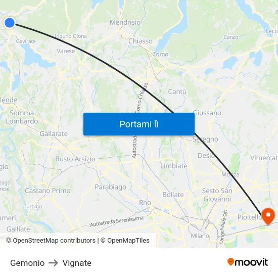 Gemonio to Vignate map