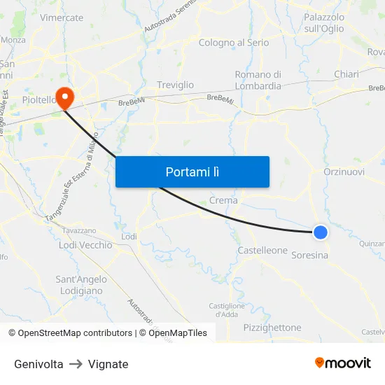 Genivolta to Vignate map