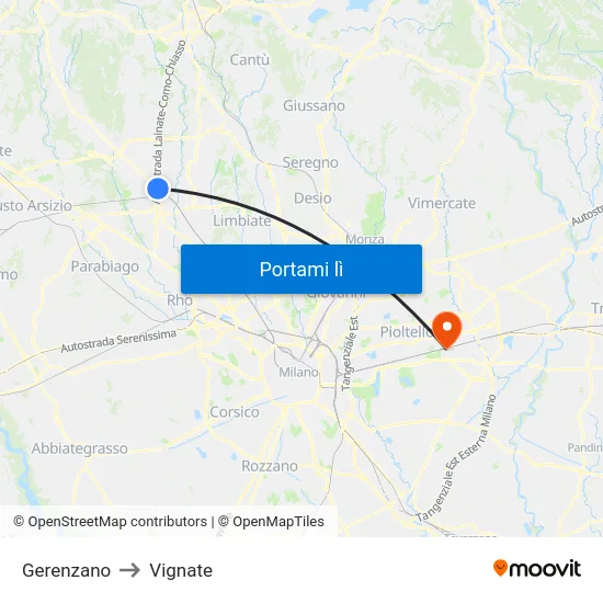 Gerenzano to Vignate map