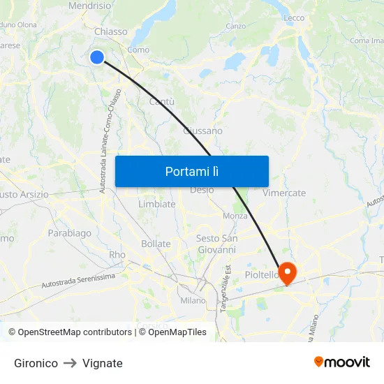 Gironico to Vignate map