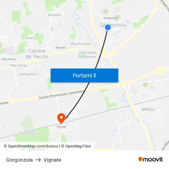 Gorgonzola to Vignate map