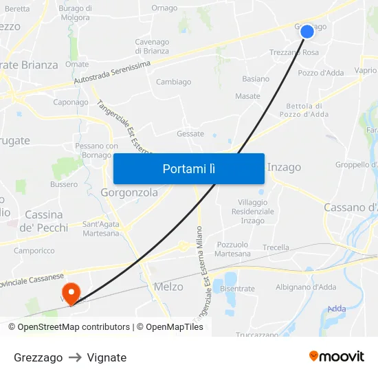 Grezzago to Vignate map