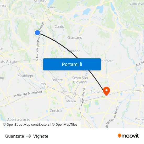 Guanzate to Vignate map