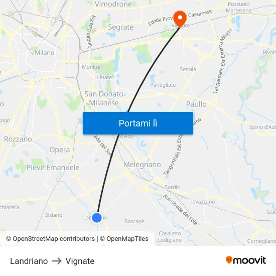 Landriano to Vignate map