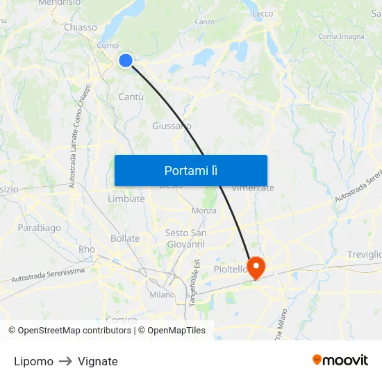 Lipomo to Vignate map