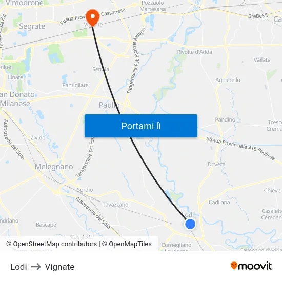 Lodi to Vignate map