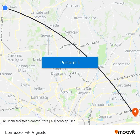 Lomazzo to Vignate map