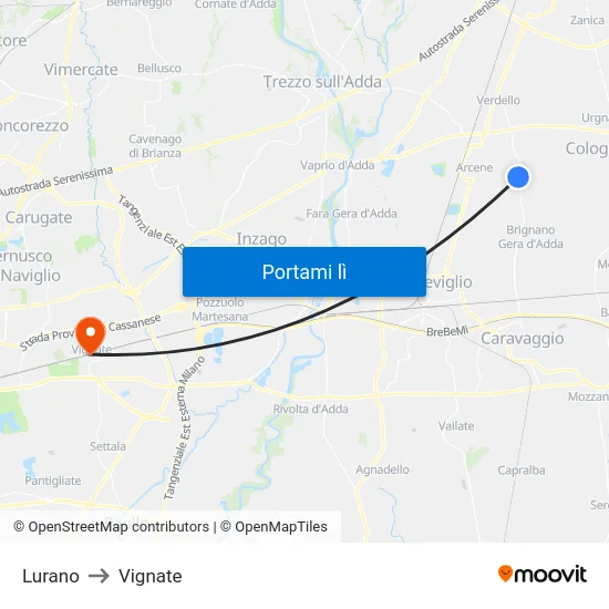 Lurano to Vignate map