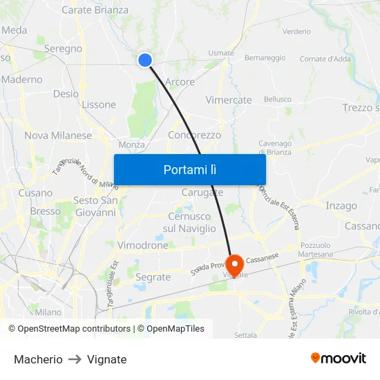 Macherio to Vignate map