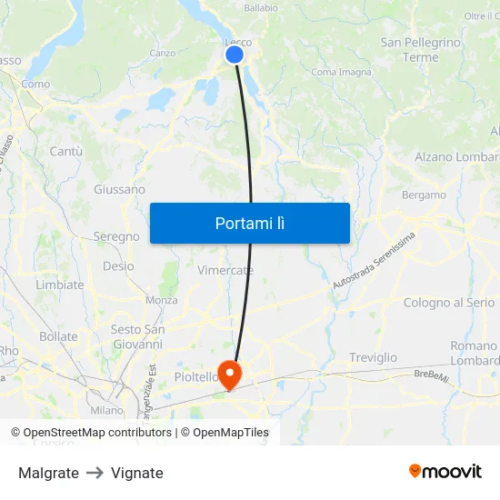 Malgrate to Vignate map