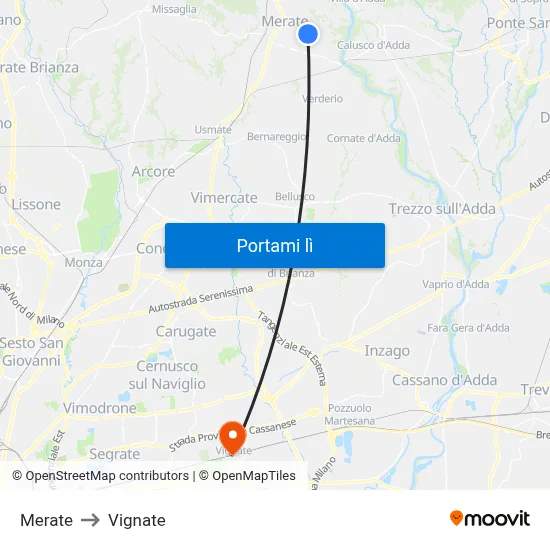 Merate to Vignate map