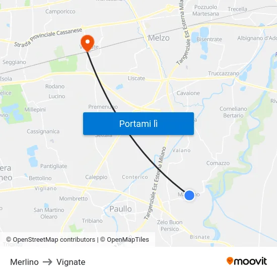Merlino to Vignate map