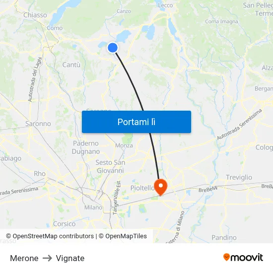 Merone to Vignate map