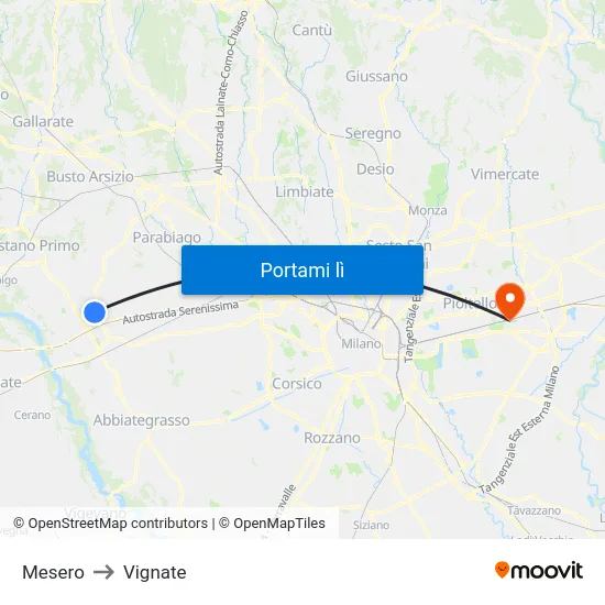 Mesero to Vignate map