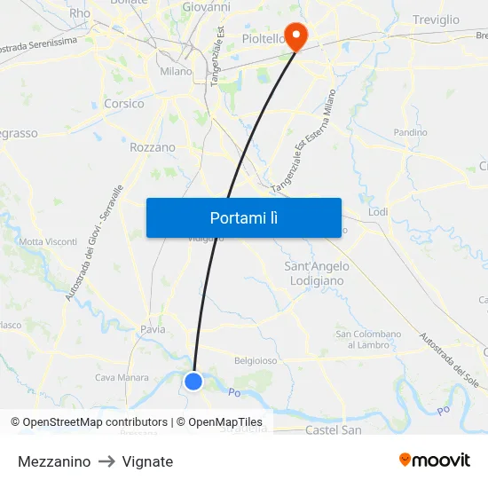 Mezzanino to Vignate map