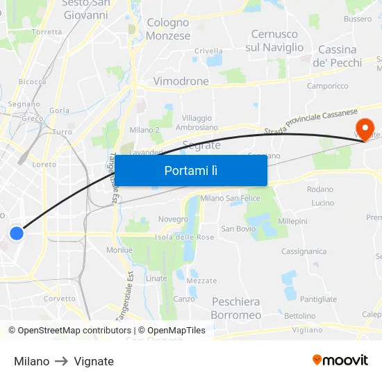 Milano to Vignate map