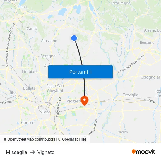Missaglia to Vignate map
