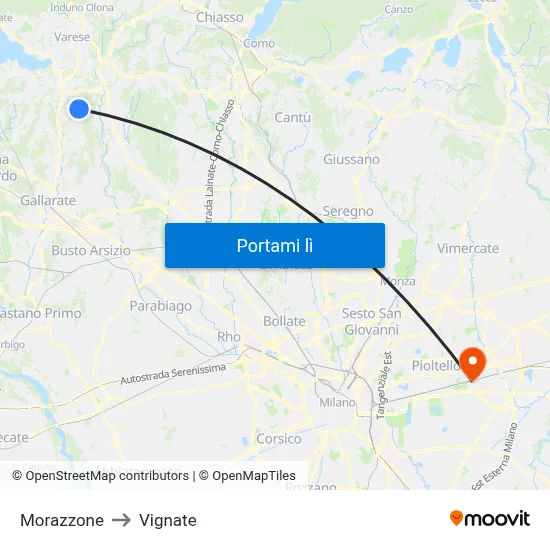 Morazzone to Vignate map