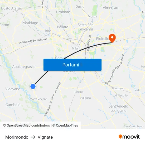 Morimondo to Vignate map