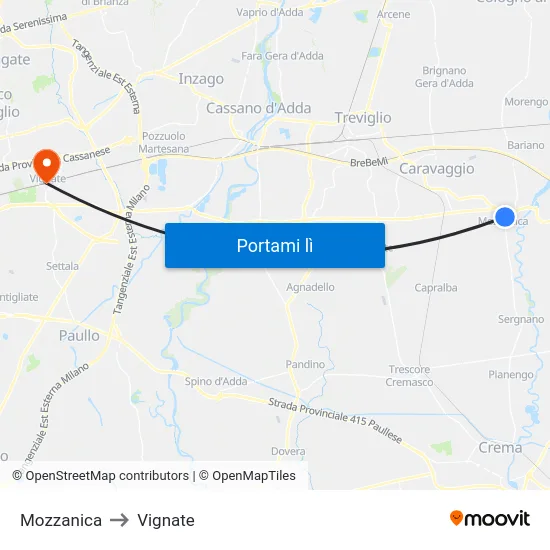 Mozzanica to Vignate map