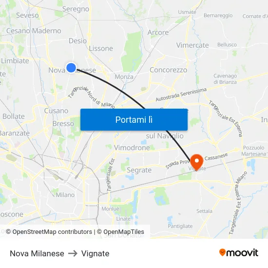 Nova Milanese to Vignate map