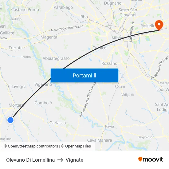 Olevano Di Lomellina to Vignate map