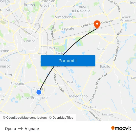 Opera to Vignate map